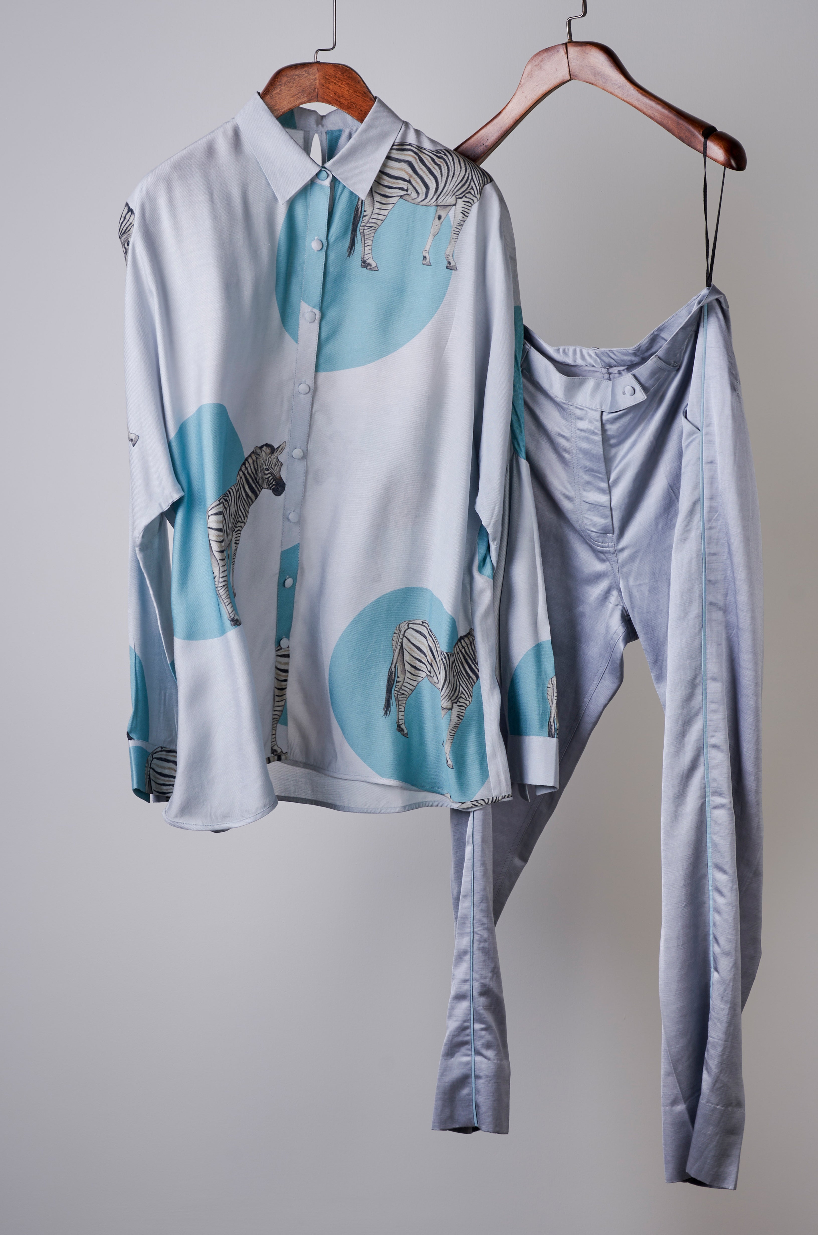 Grey zebra print shirt with solid pants Coordinated set