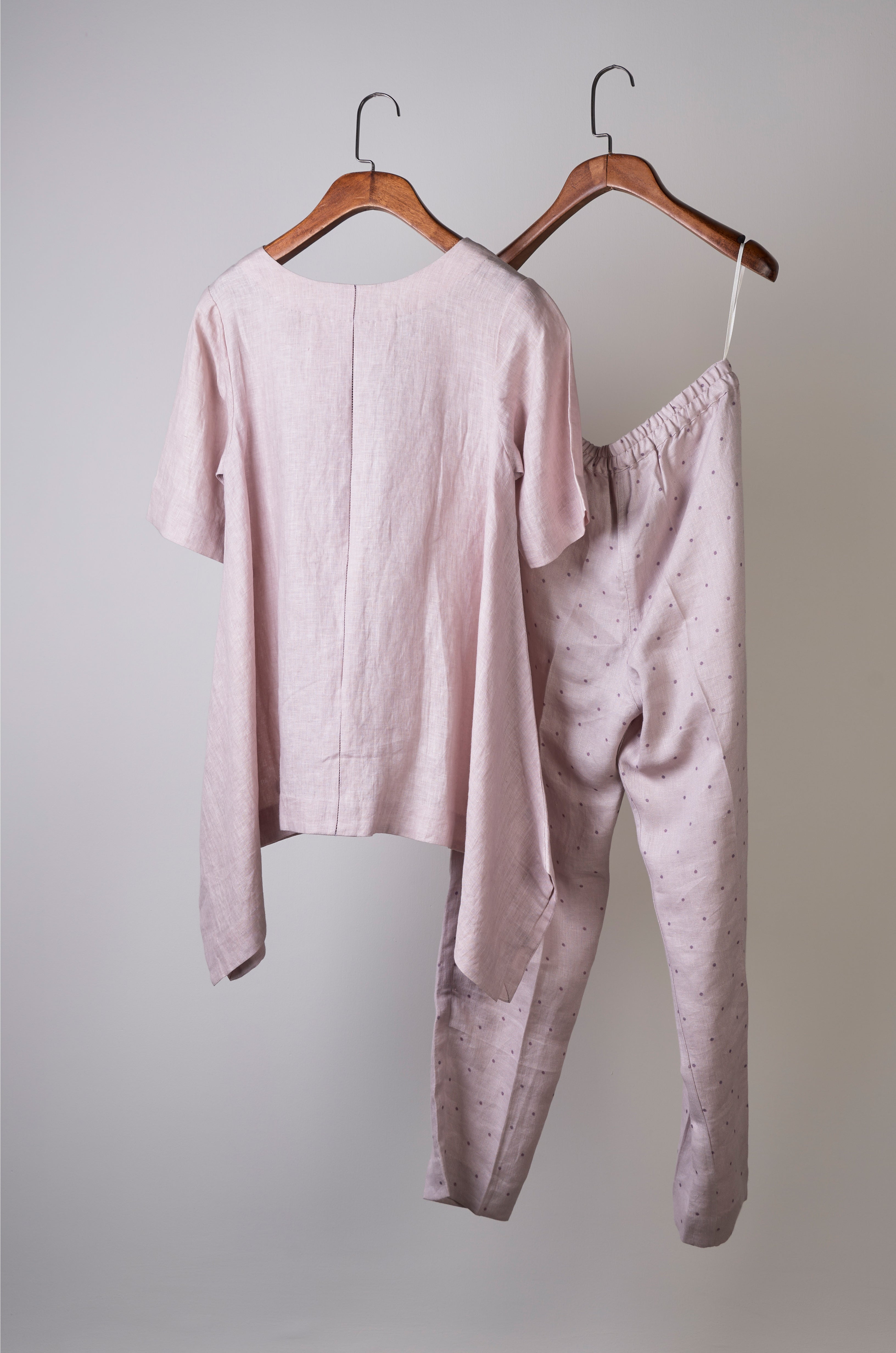 Mauve polka pants with embroidered top Coordinated set