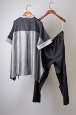 Load image into Gallery viewer, Black and grey printed top with solid pants Coordinated set

