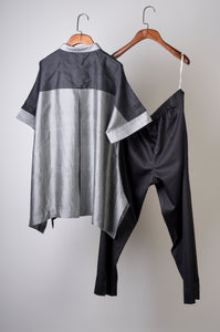 Black and grey printed top with solid pants Coordinated set
