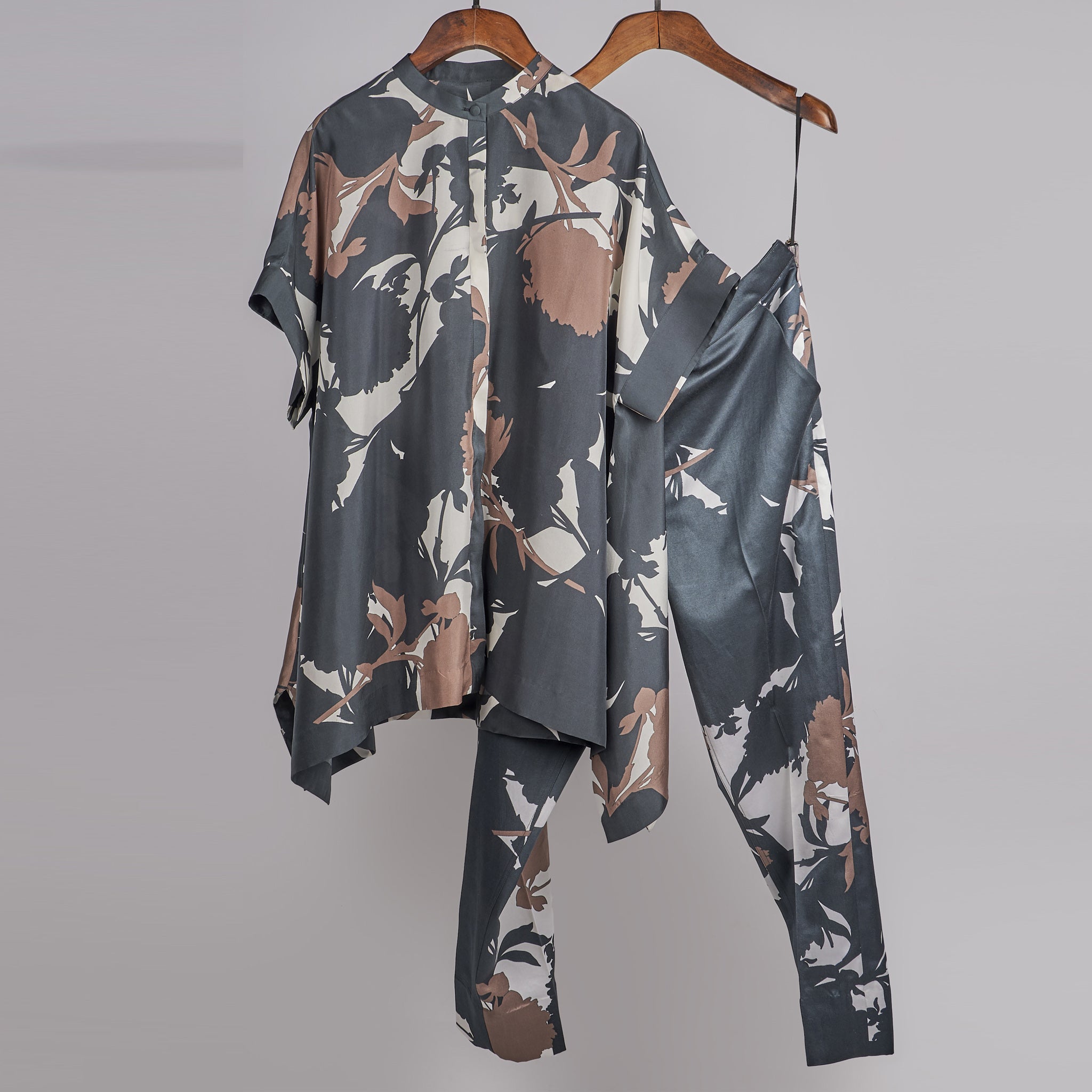 Black floral printed top with printed pants Coordinated set
