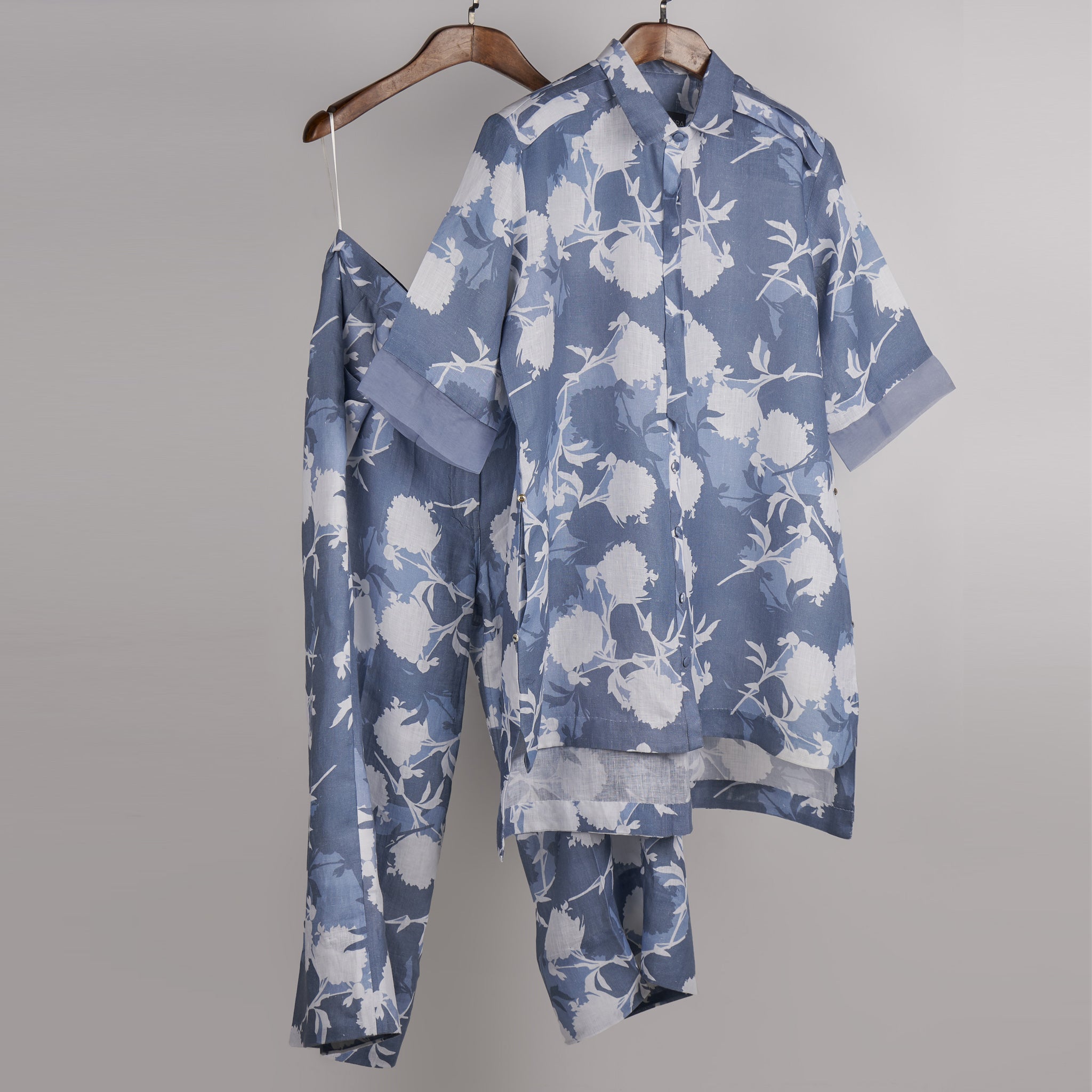 Blue and White print on print Linen Co-ord Set