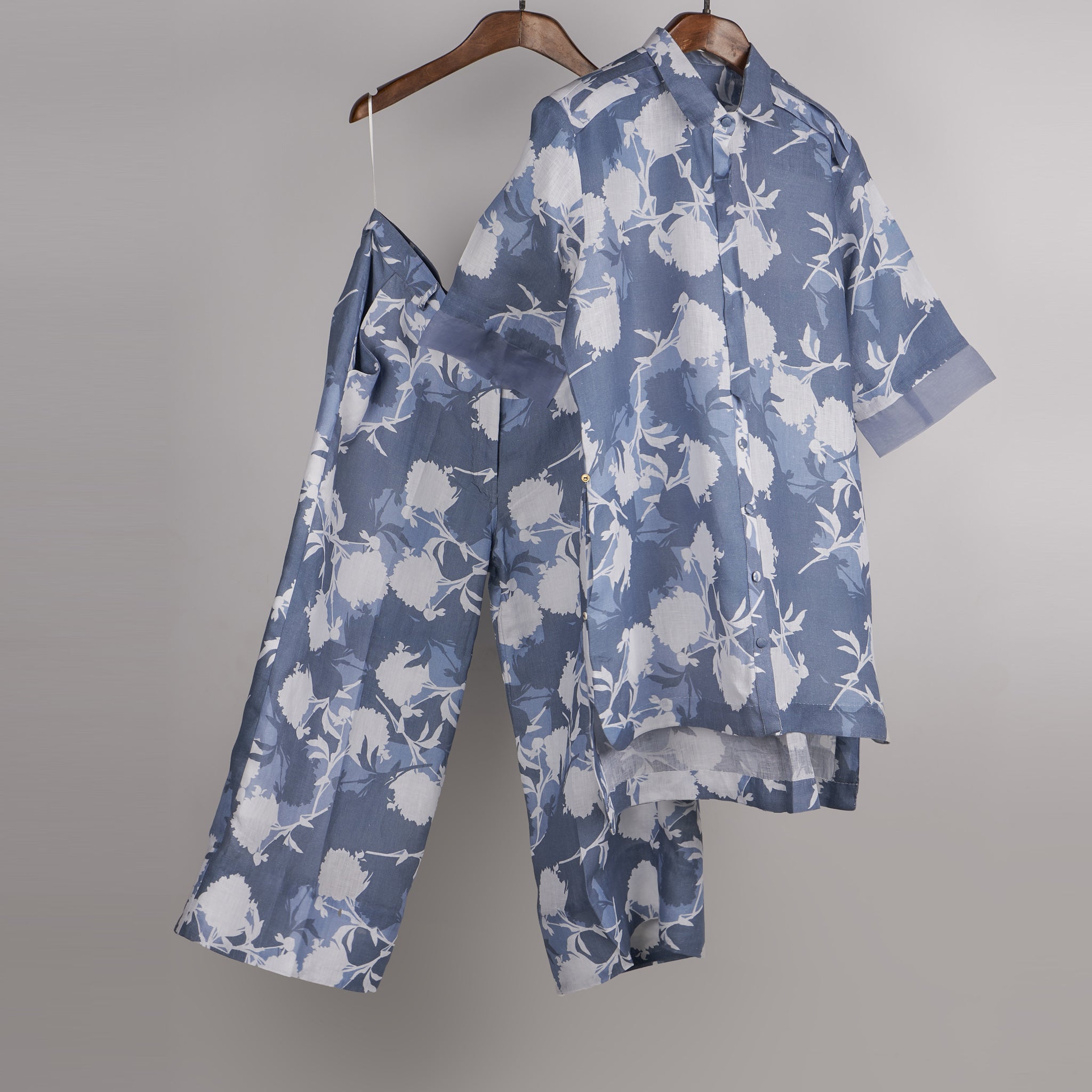 Blue and White print on print Linen Co-ord Set