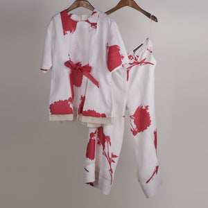 Pink and white print on print Linen Co-ord Set