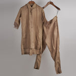 Load image into Gallery viewer, Beige solid embroidered Linen Co-ord Set
