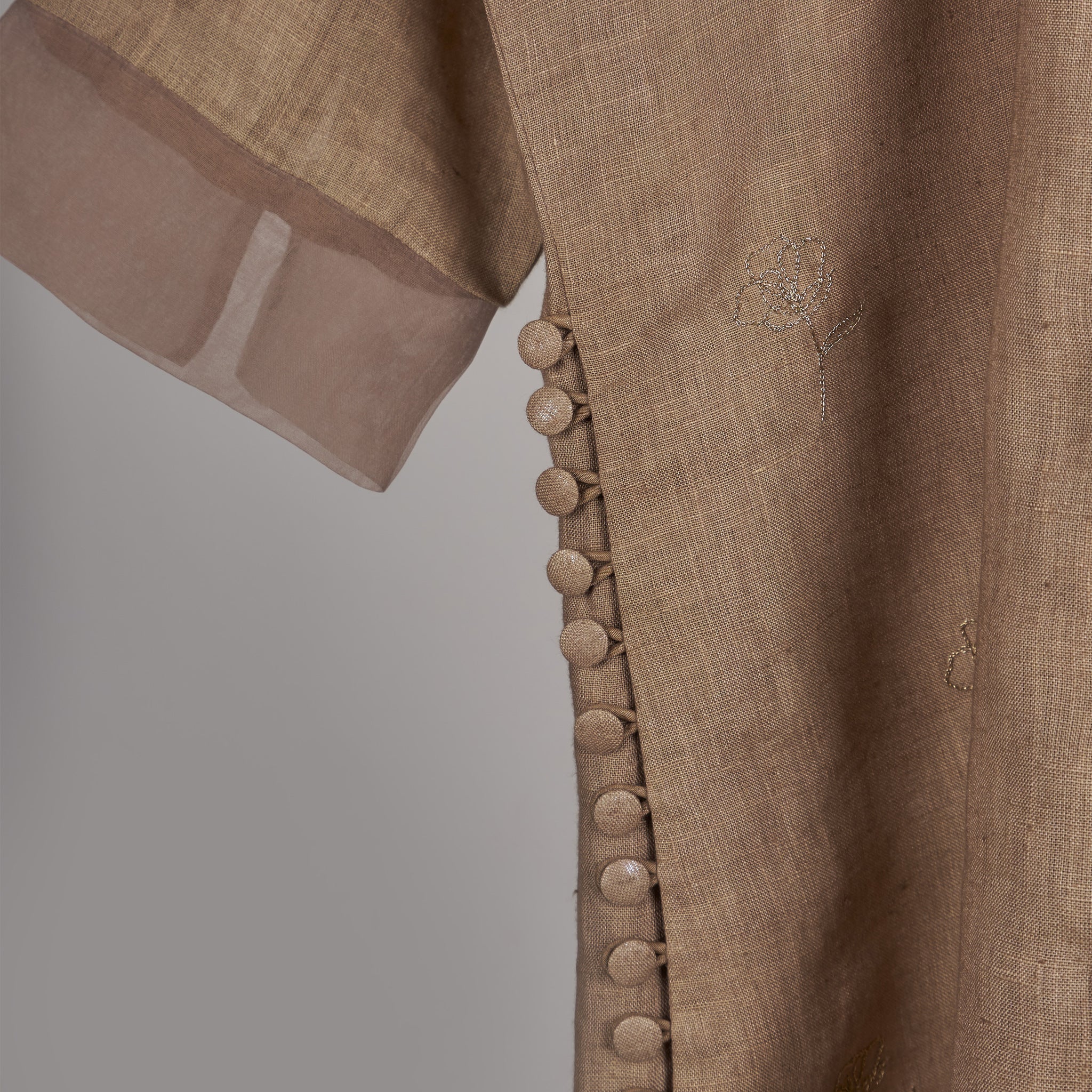 Beige solid embroidered Linen Co-ord Set