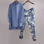 Load image into Gallery viewer, Shades of Blue solid shirt with printed pants Coordinated set
