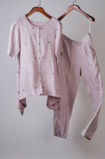 Load image into Gallery viewer, Mauve polka pants with embroidered top Coordinated set
