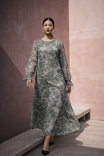 Load image into Gallery viewer, Teal and Beige Shadowplay Dress
