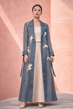 Load image into Gallery viewer, Teal Slowburn Hand Embroidered Trench
