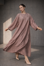 Load image into Gallery viewer, Dirty Pink Bloom tone hand embroidered Dress
