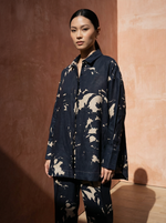 Load image into Gallery viewer, Black and Beige Floral Linen Set
