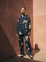 Load image into Gallery viewer, Black and Beige Floral Linen Set
