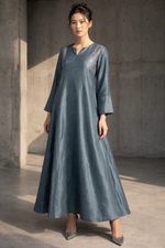 Load image into Gallery viewer, Solid Teal Polka Hand Embroidery Dress
