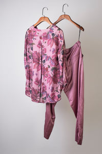 Bougainvillea printed top with solid pants Coordinated set