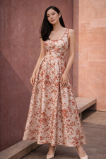 Load image into Gallery viewer, Beige and Red Floral Printed Riverside Dress
