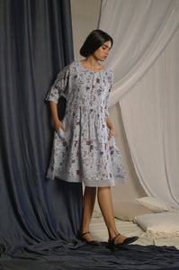 House Print Blue Dress