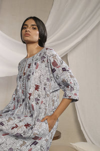 House Print Blue Dress
