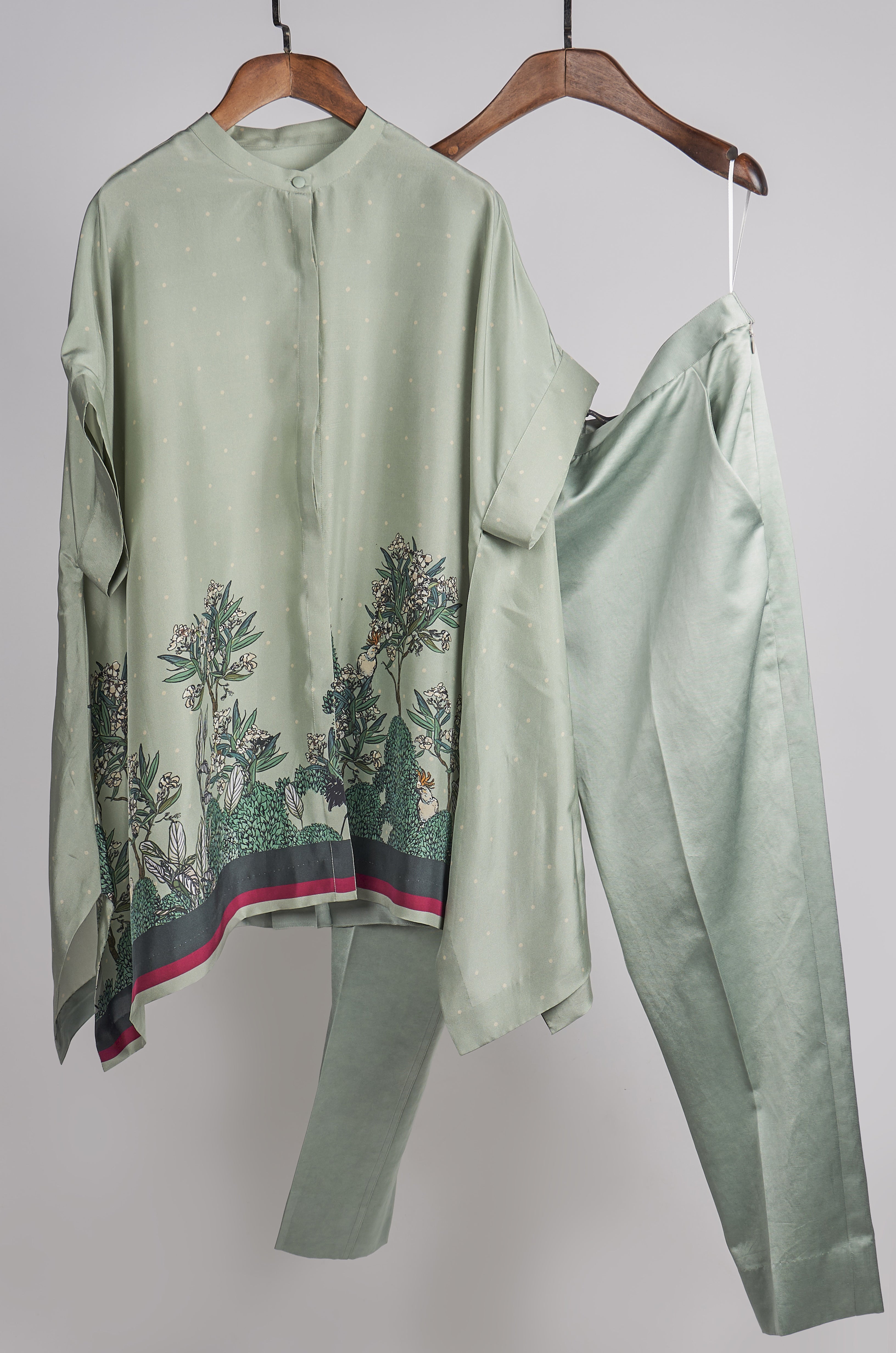 Mint tree printed top with solid pants Coordinated set
