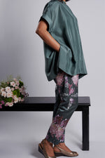 Load image into Gallery viewer, Jade Solid top with Watercolour Peonies pants Coordinated set
