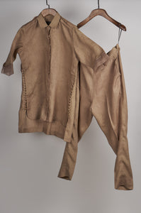 Beige solid embroidered Linen Co-ord Set