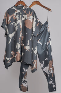 Black floral printed top with printed pants Coordinated set