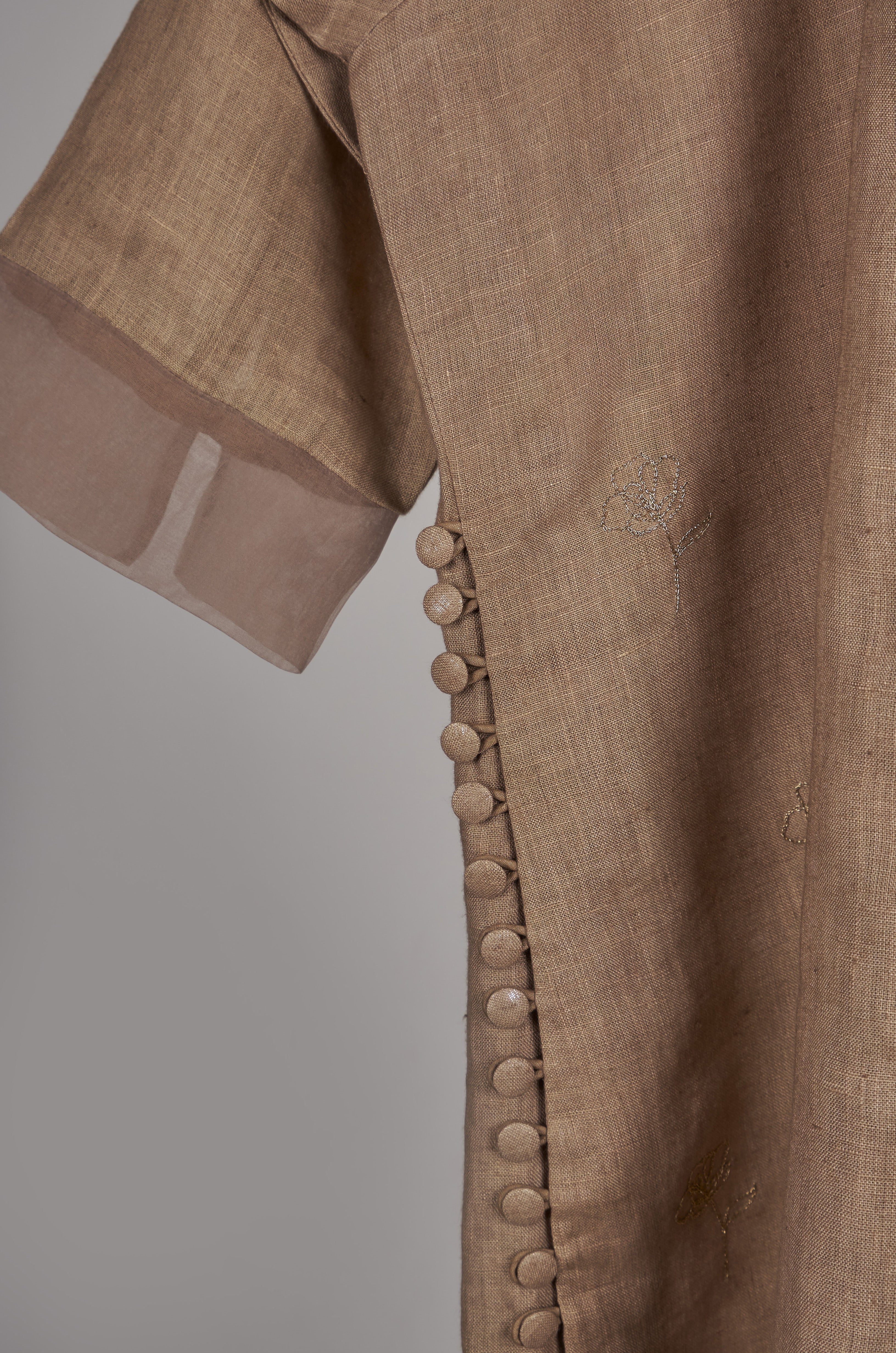 Beige solid embroidered Linen Co-ord Set