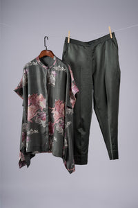 Jade Watercolour Peonies top with solid pants Coordinated set