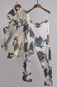 Off-white printed shirt with printed pants Coordinated set