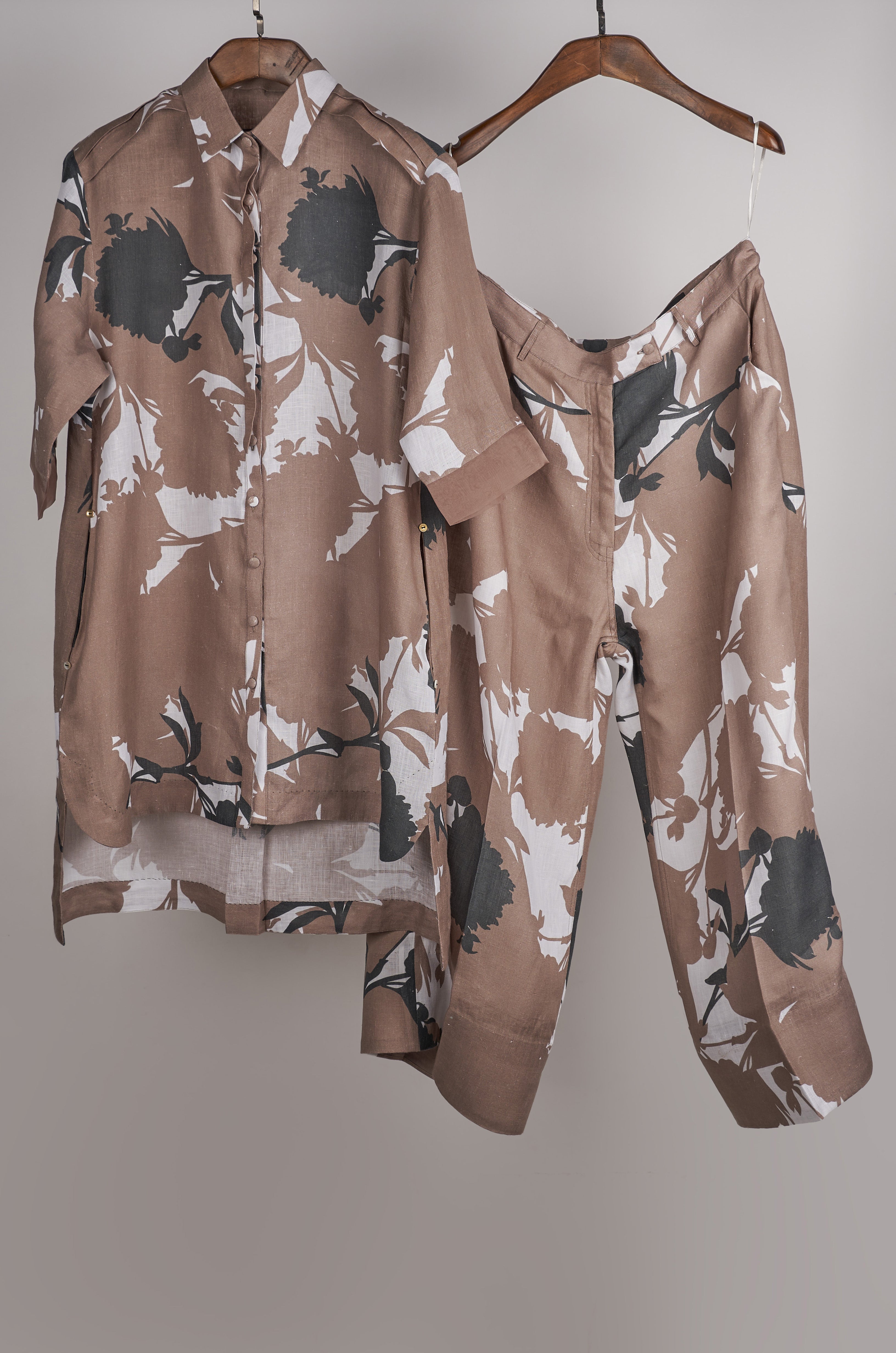 Beige print on print Linen Co-ord Set