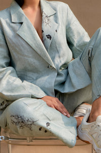 Drizzle Floral Print Linen Pant Suit