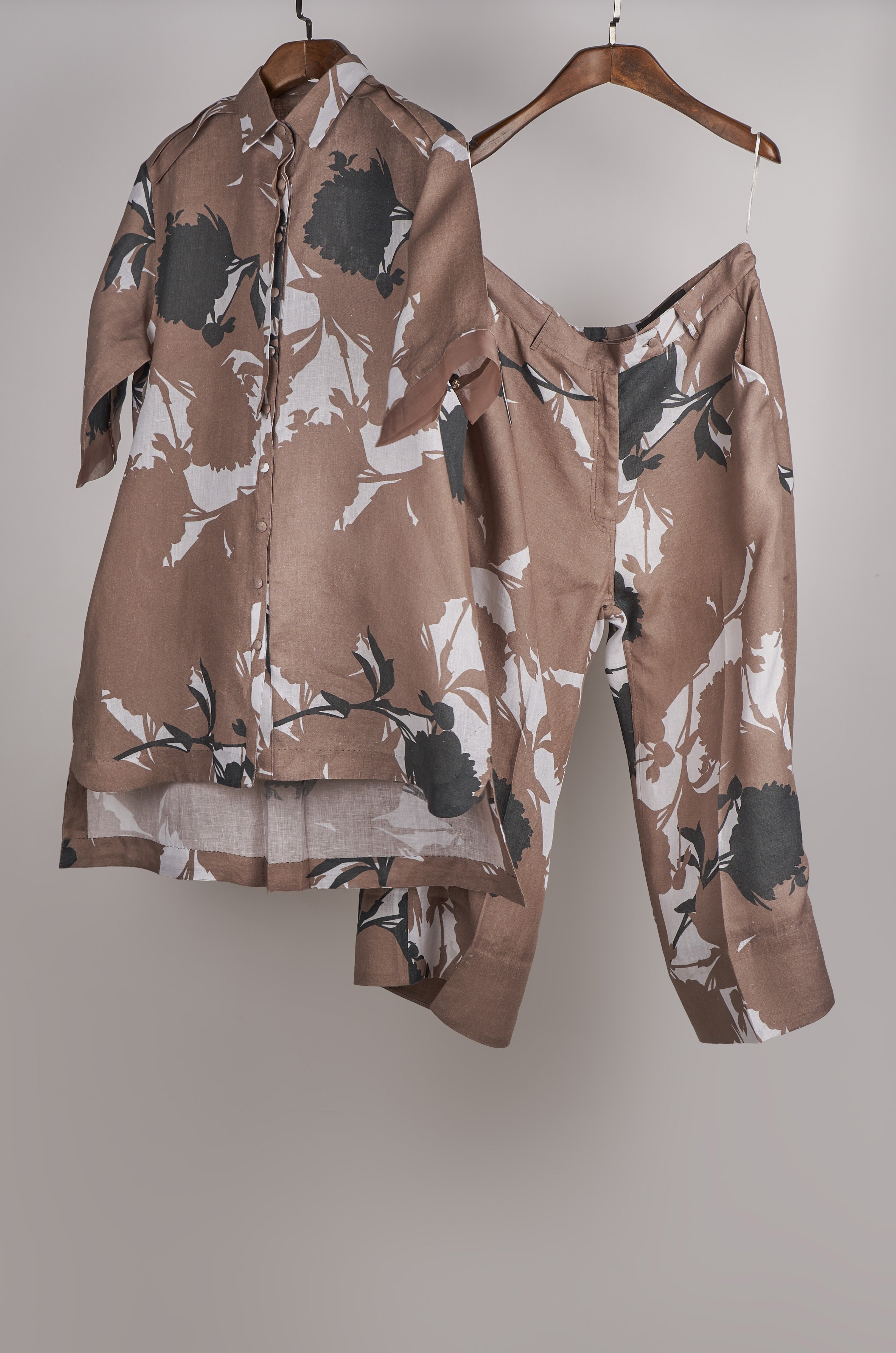 Beige print on print Linen Co-ord Set