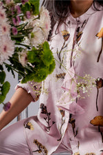 Load image into Gallery viewer, Lilac big floral printed top with solid pants Coordinated set
