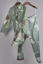Load image into Gallery viewer, Mint and Beige printed shirt with printed pants Coordinated set
