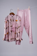 Load image into Gallery viewer, Lilac big floral printed top with solid pants Coordinated set
