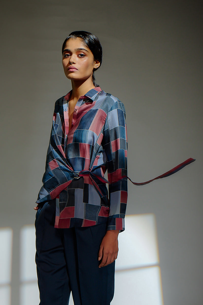 Adorn printed check silk shirt