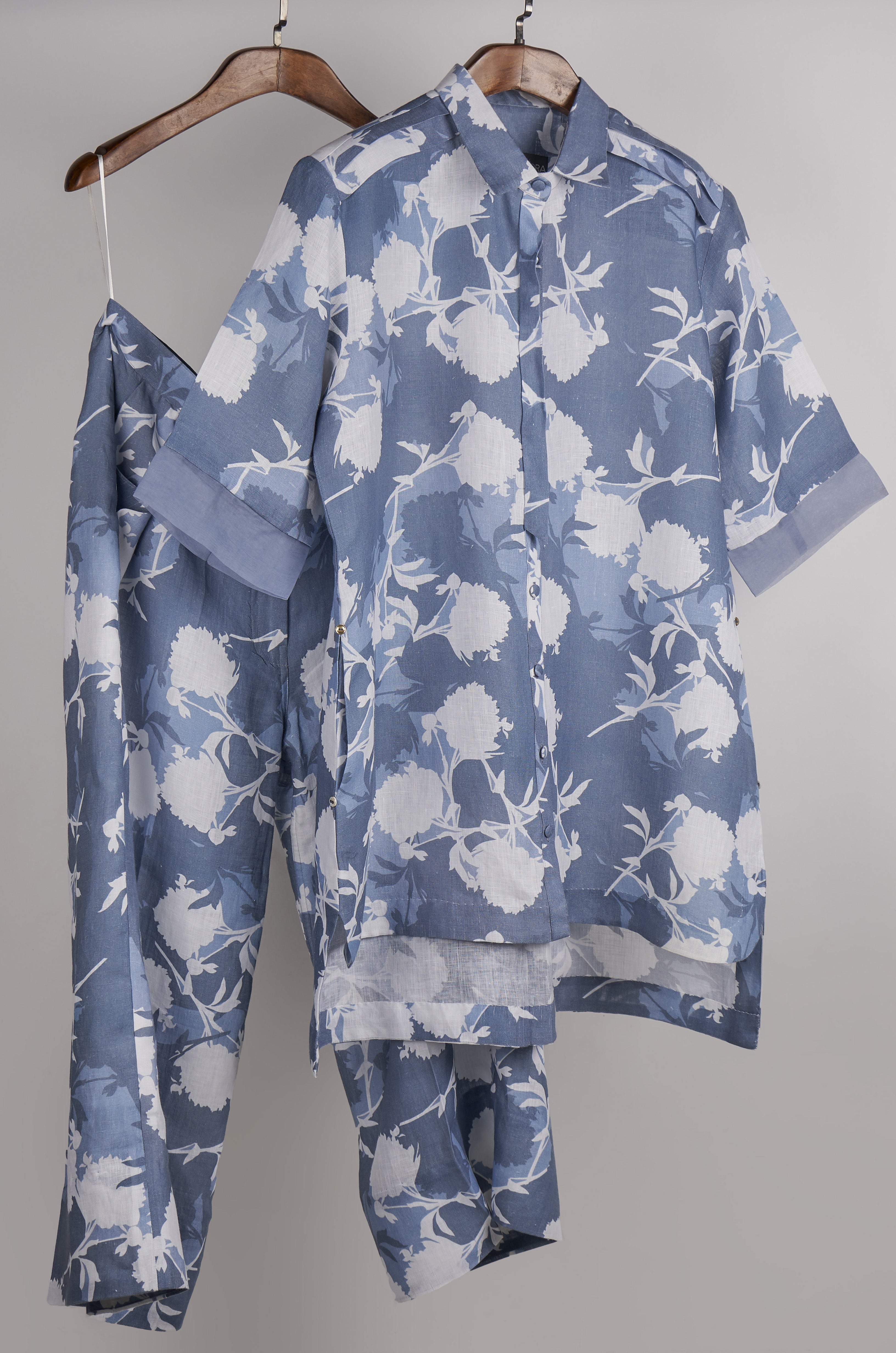 Blue and White print on print Linen Co-ord Set