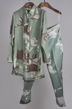 Load image into Gallery viewer, Mint and Beige printed shirt with printed pants Coordinated set
