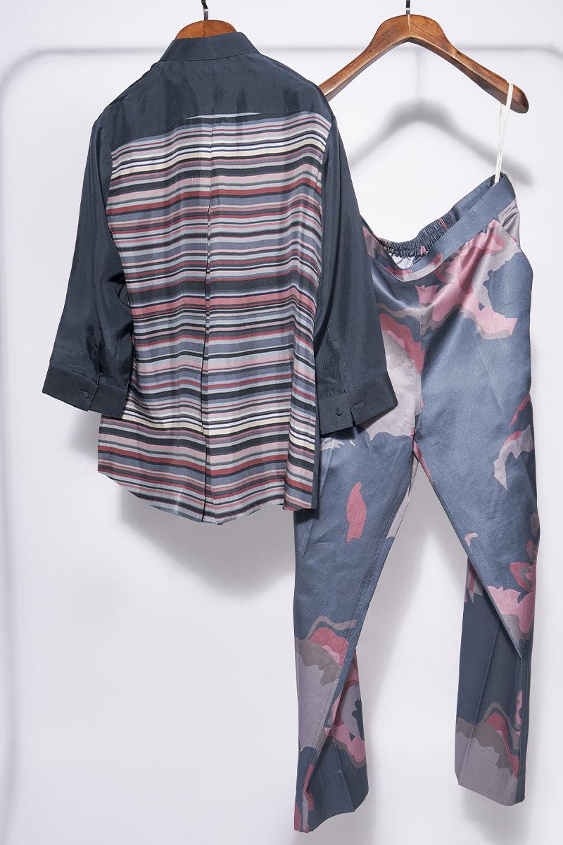 Night shine Solid Shirt withe printed pants set