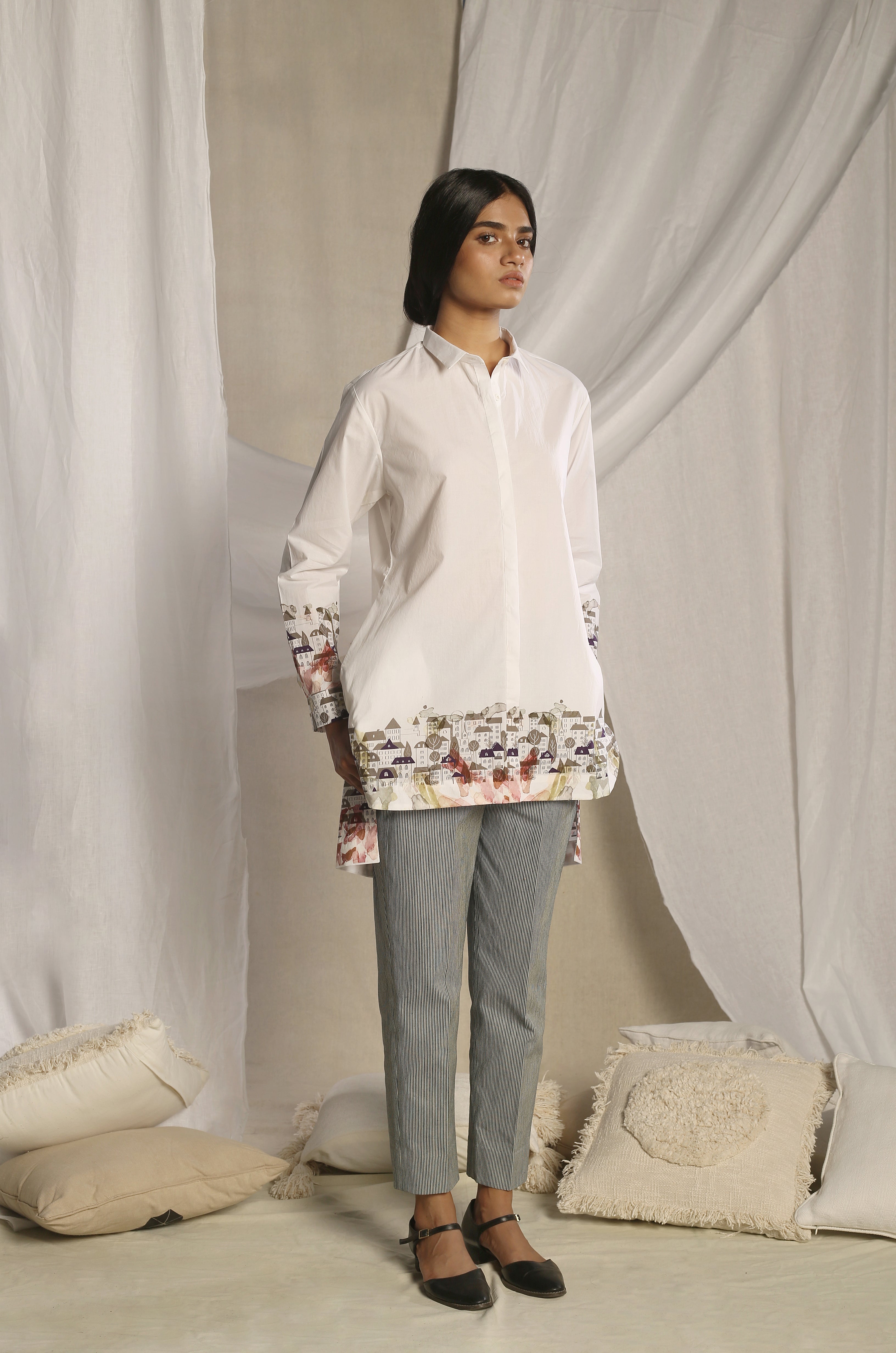 House Print Asymmetric Shirt