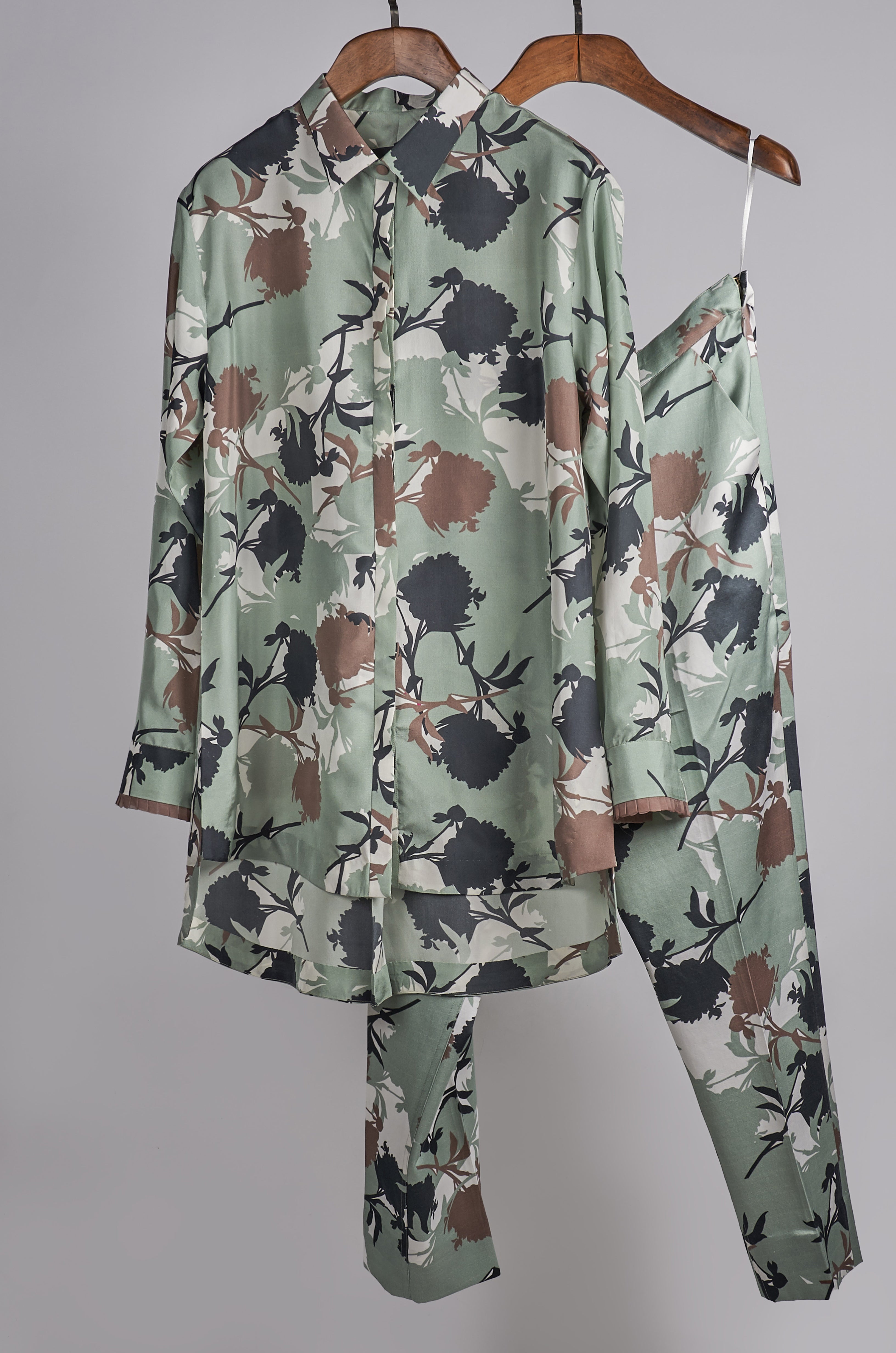 Mint and Black printed shirt with printed pants Coordinated set