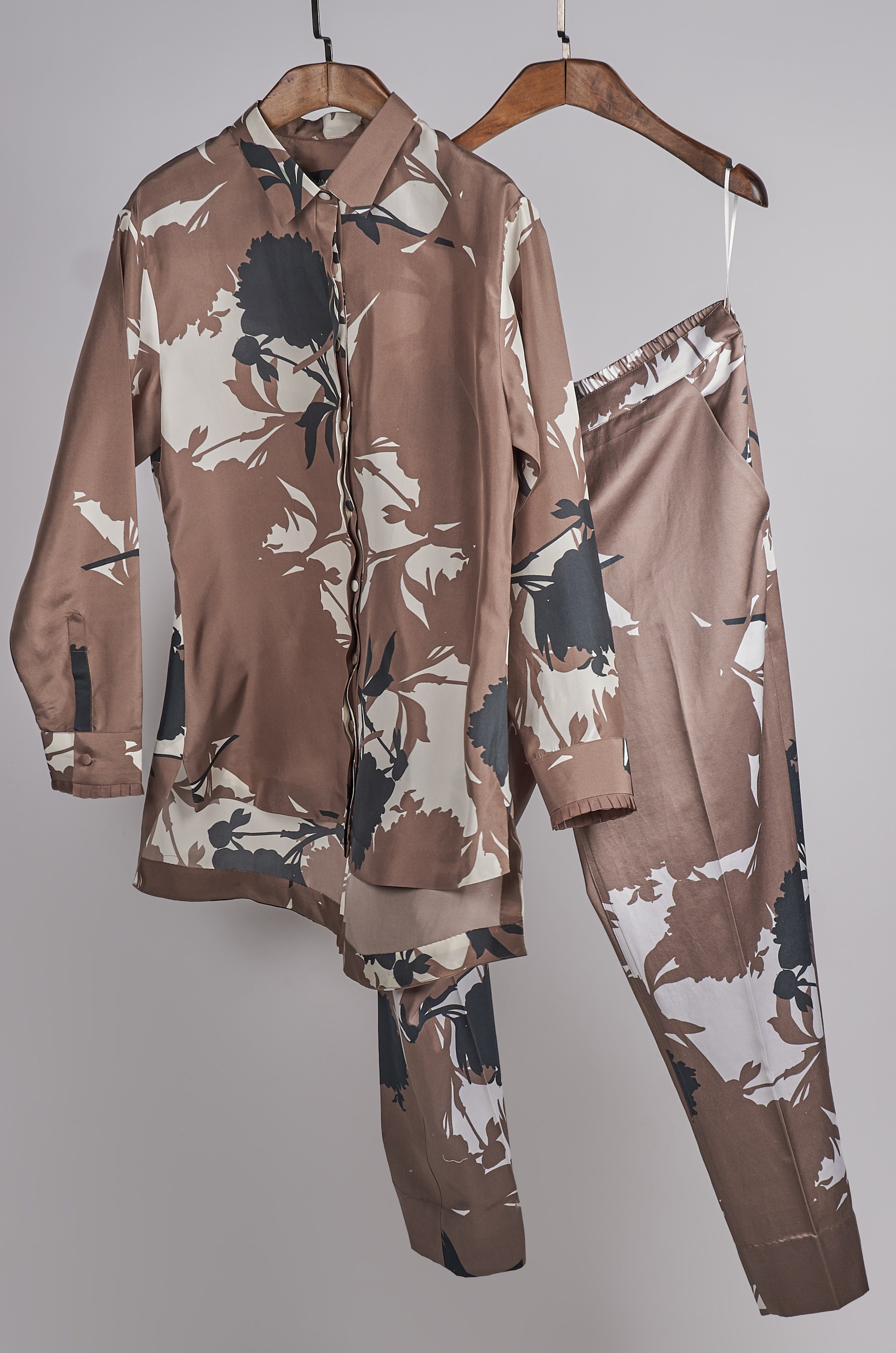 Beige printed shirt with printed pants Coordinated set