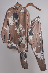 Beige printed shirt with printed pants Coordinated set