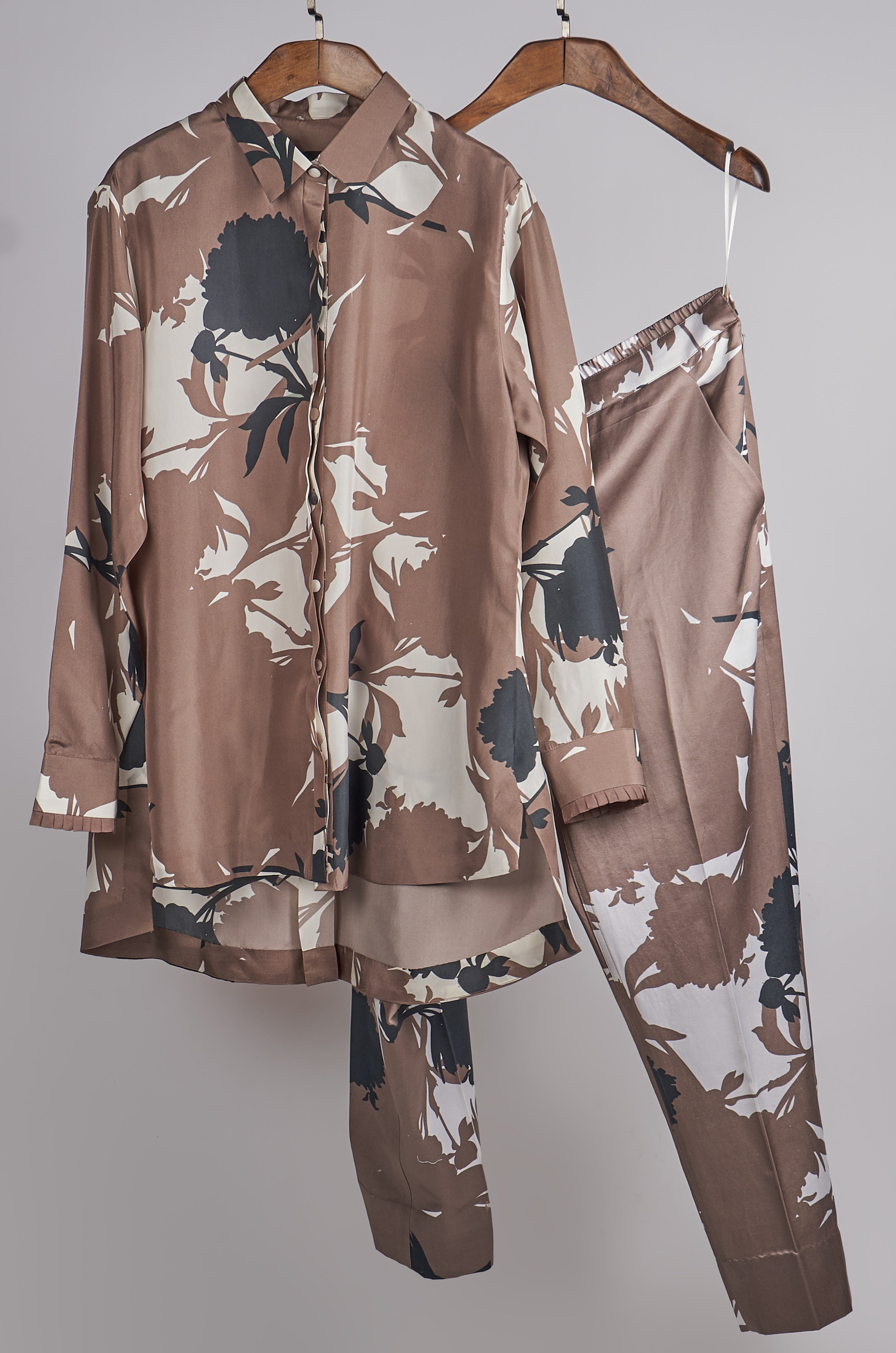 Beige printed shirt with printed pants Coordinated set