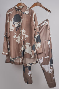 Beige printed shirt with printed pants Coordinated set