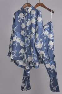 Blue and white printed shirt with printed pants Coordinated set