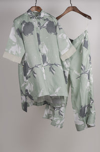 Mint and Grey print on print Linen Co-ord Set
