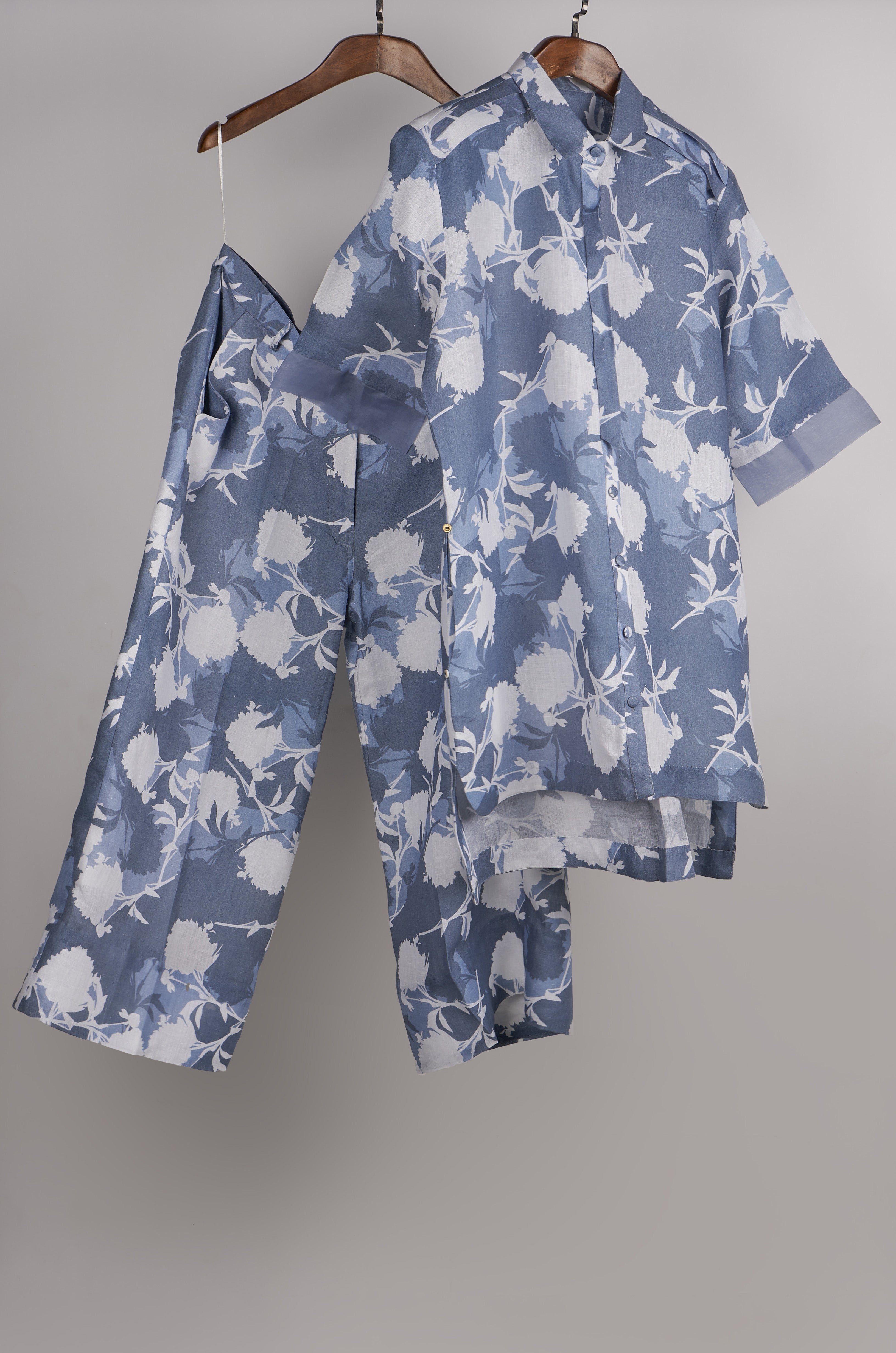 Blue and White print on print Linen Co-ord Set