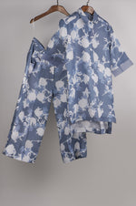 Load image into Gallery viewer, Blue and White print on print Linen Co-ord Set
