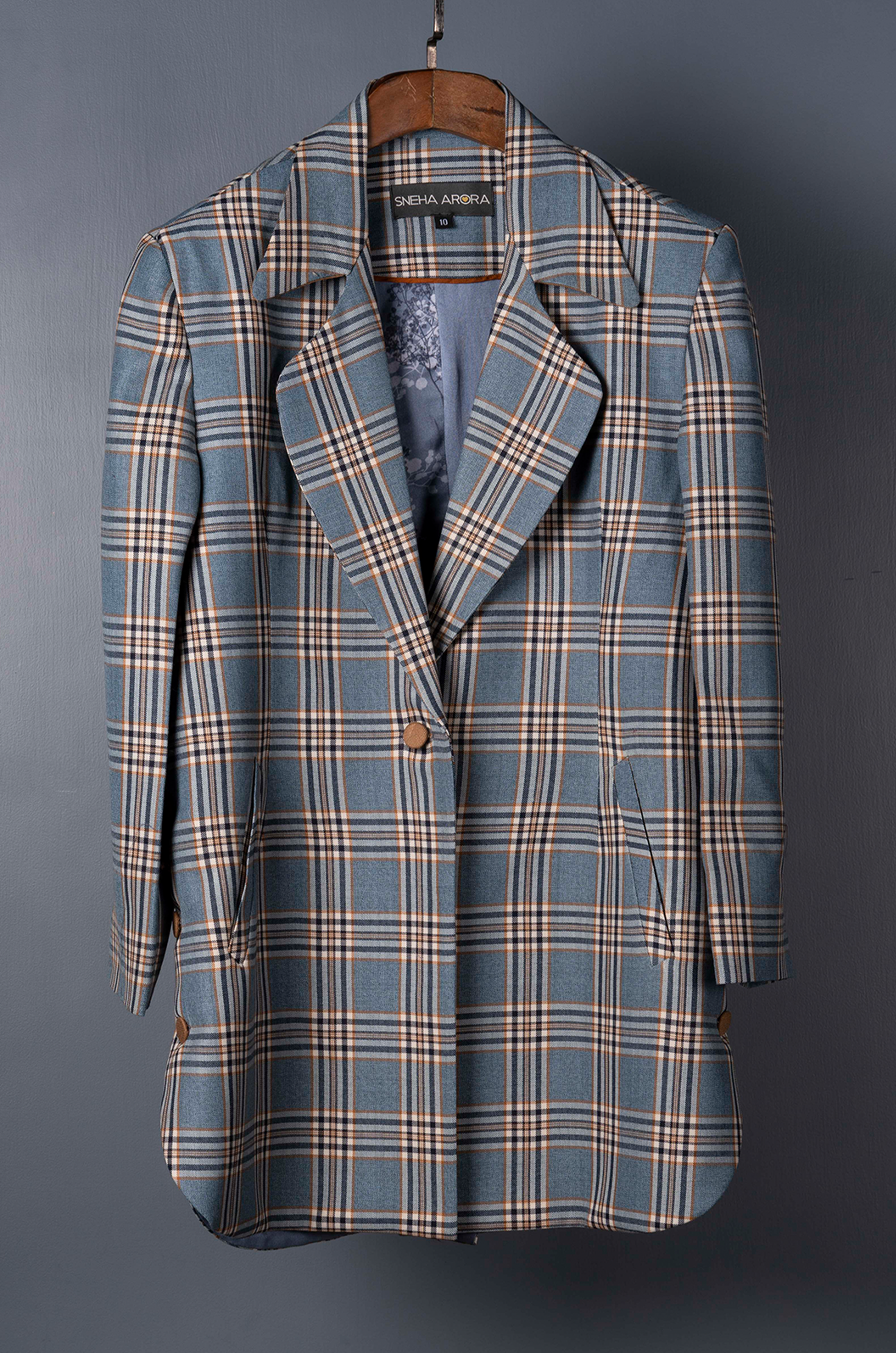 Blue tartan checks short jacket